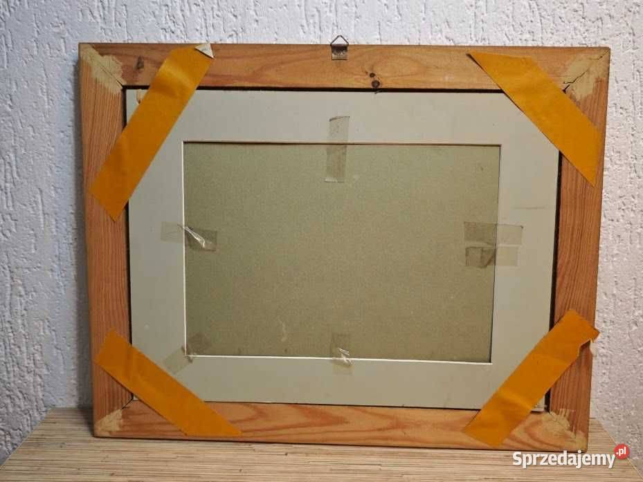 Sygnowany obraz pastel Cote dAzur port rama Góra