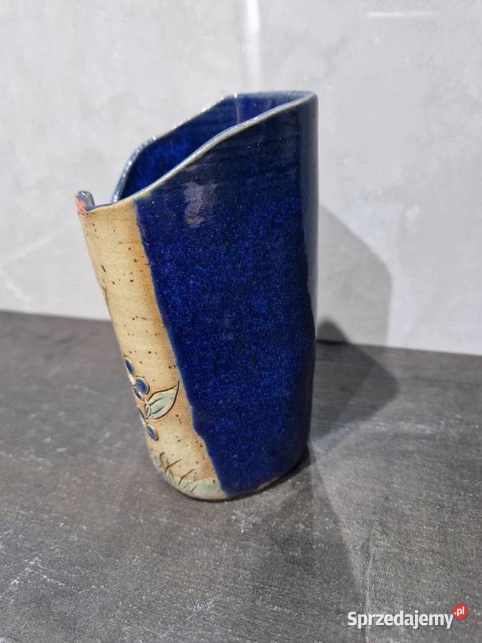 Ceramiczny wazon Vintage niebieski Świdnica