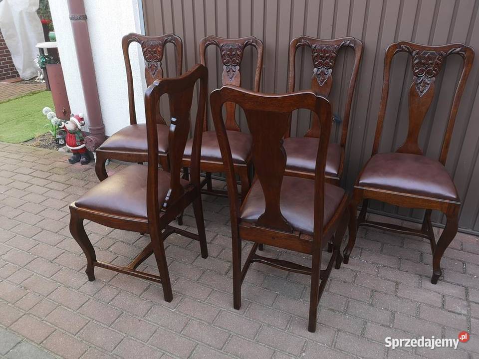 Krzesła Dębowe Wysokie Stare Antyk Komplet 6 Swarzędz