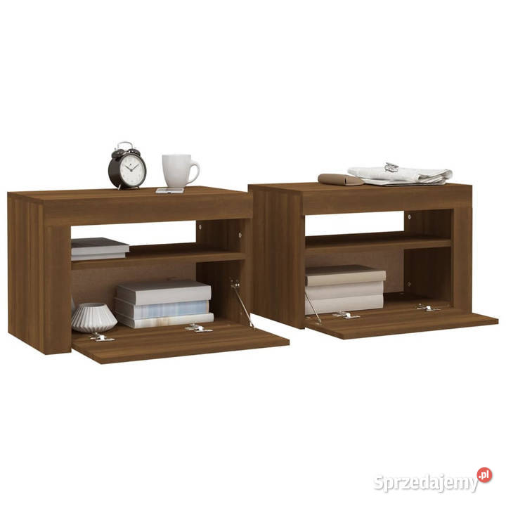 Szafki nocne z LED 2 brązowy dąb 60x35x40 Warszawa