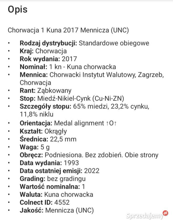 Moneta Chorwacja 1 kuna 2017r