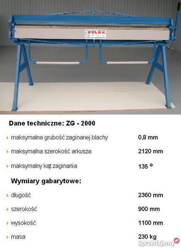 PILEX ZG 2000 08mm x 2120mm zaginarka do blachy Wągrowiec