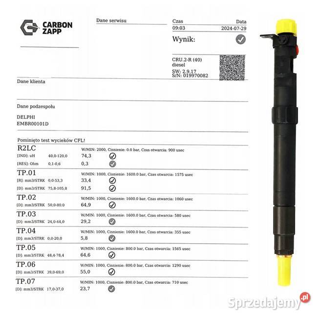 WERYFIKACJA wtryskiwacz DELPHI różne modele Układ paliwowy kujawsko-pomorskie Bladowo