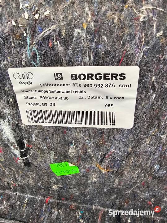 TAPICERKA BOCZEK BAGAŻNIKA AUDI A5 8T8863992 Przystajń