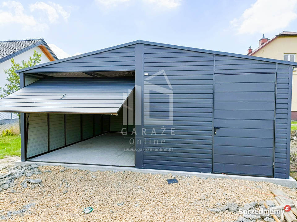GARAŻ BLASZANY 6m x 6m dwuspad 2x Brama okno