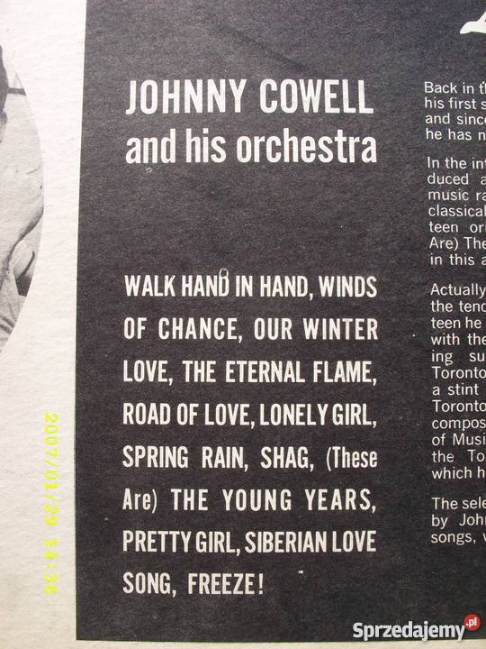 Pop LP JOHNY COWELLOUR WINTER LOVE Canada Wołów