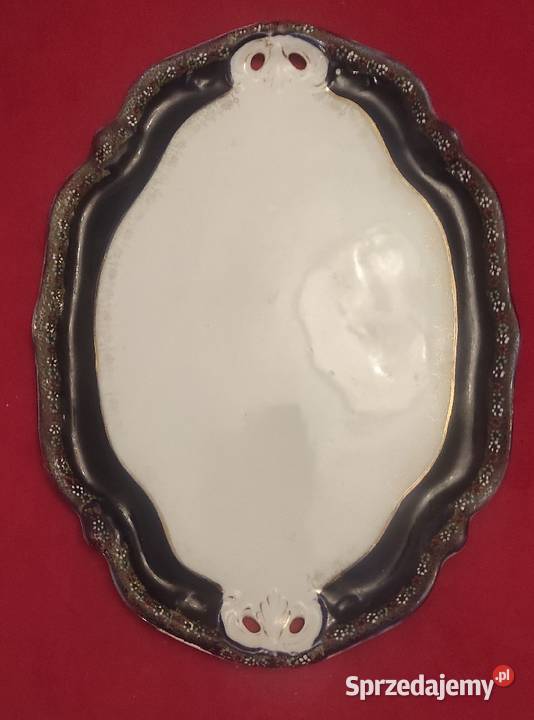 Duża przedwojenna patera kobalt Eleganckie Porcelana i szkło Pabianice
