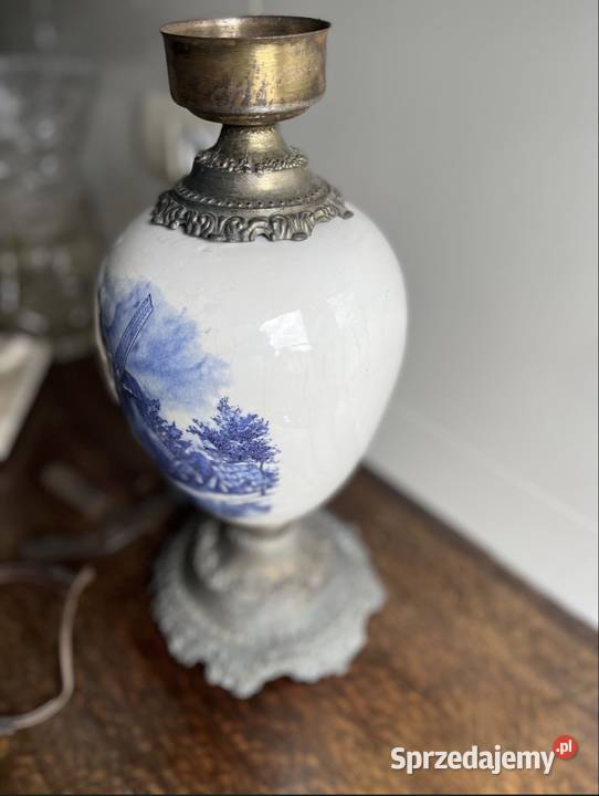 Antyk lampa holenderska naftowa stara porcelana Płock