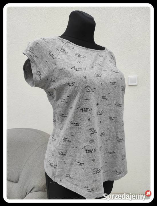 Sinsay koszulka bluzka tshirt 40 L 42 XL stay szary/srebrny Płock