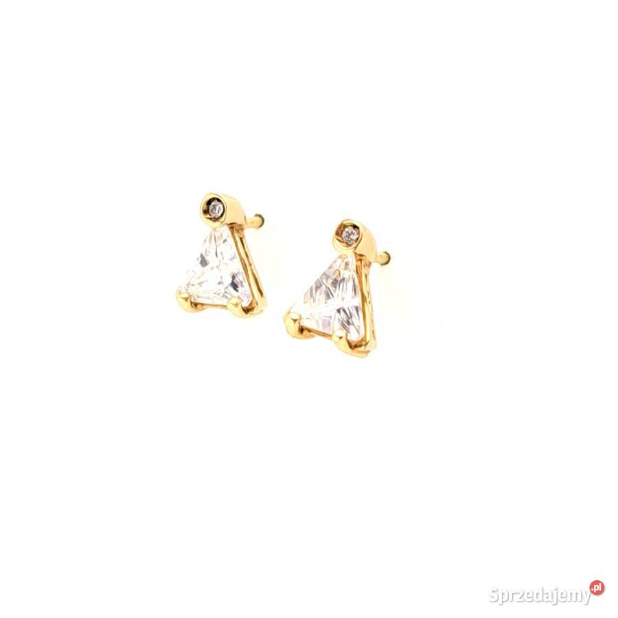 Kolczyki Złote pr585 Cyrkonie Trójkąty sztyft Poznań