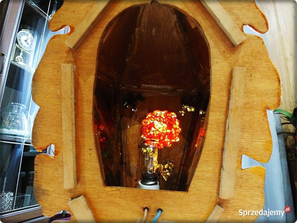 Stara Lampka drewniana śliczne kolorowe witraże lubuskie Żary