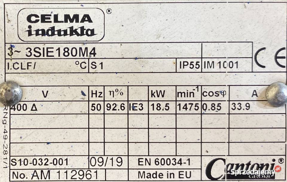 silnik elektryczny 185kW 1475obr 3fazowy INDUKTA Pigża