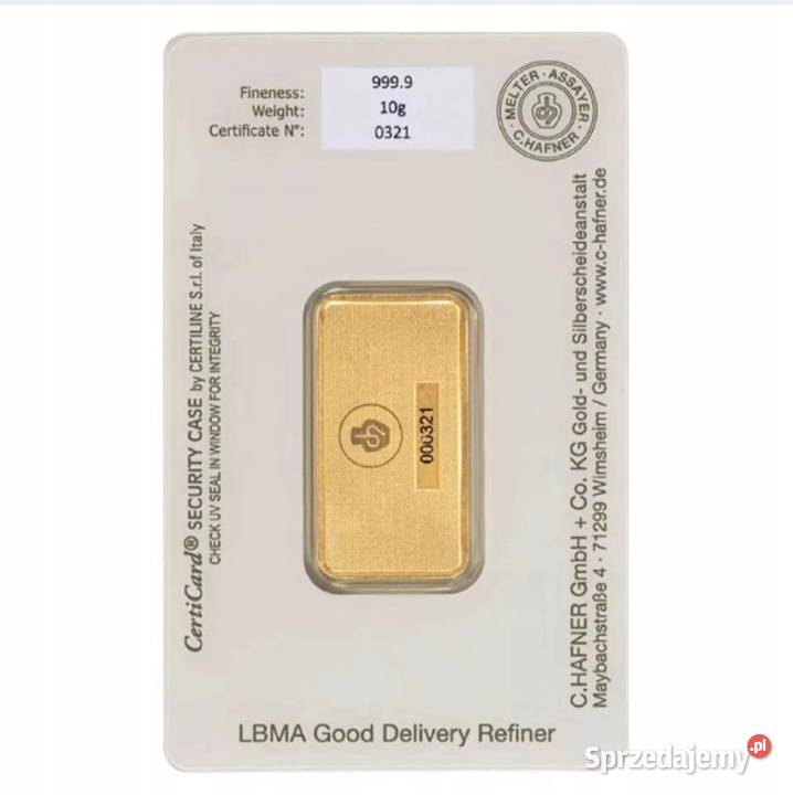 ZŁOTA SZTABKA C HAFNER 10 GRAMÓW ZŁOTA 10 g Au małopolskie Kraków