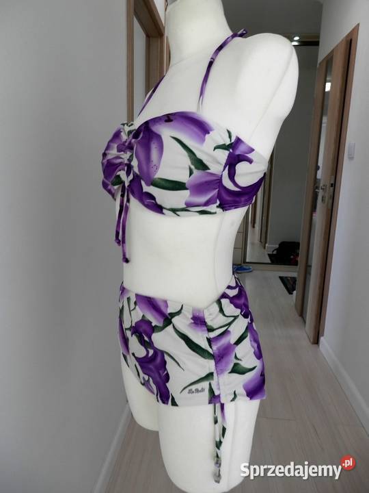 Strój Kąpielowy Bikini BiałoLawendowy w Kwiaty dwuczęściowe Łomża