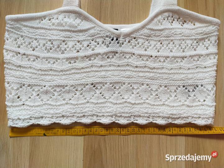 Biały ażurowy crop top HM łódzkie Łódź