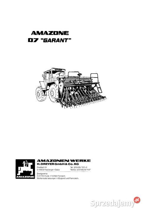 Amazone D7 Garant tabele wysiewu Instrukcja Szamotuły