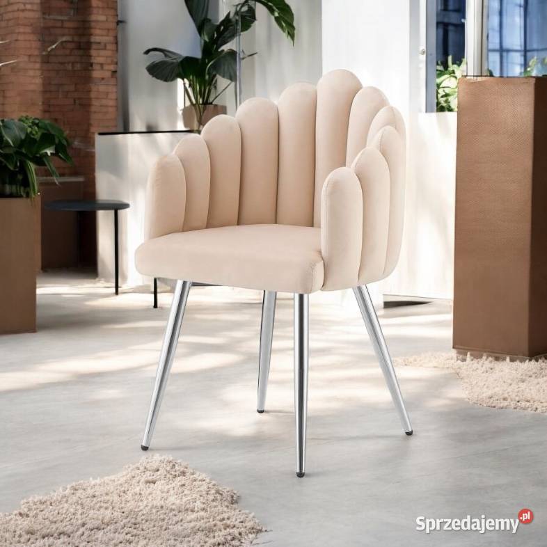 Krzesło Tapicerowane Aldo Chrom Beżowe Wysyłka Tarchały Małe