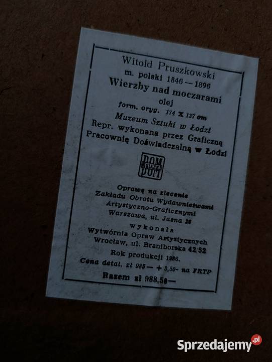 obraz wierzby moczarami Witold Pruszkowski Poznań sprzedam