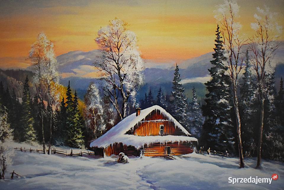 Zima w górach mała reprodukcja w drewnianej kujawsko-pomorskie Chełmno sprzedam
