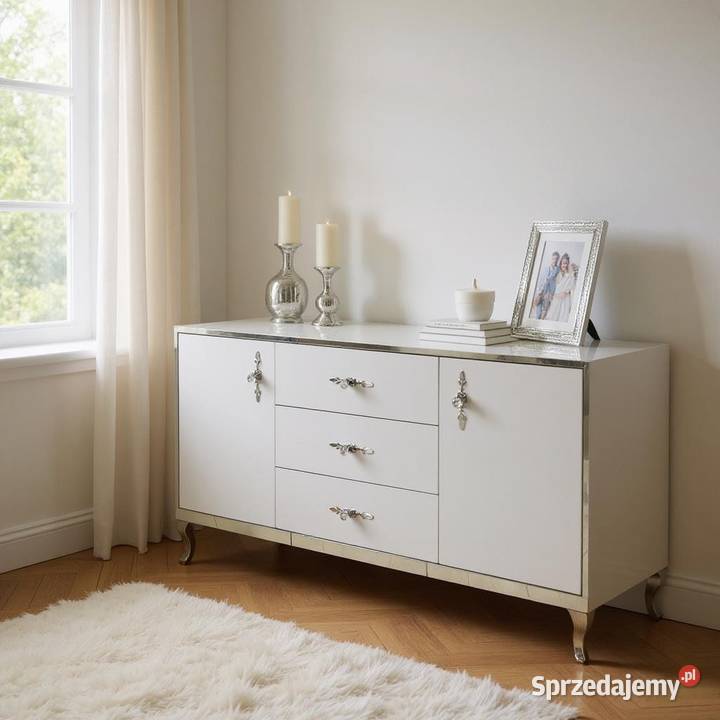 Komoda biała glamour lustrzana nowoczesna okazja Komody Kępno