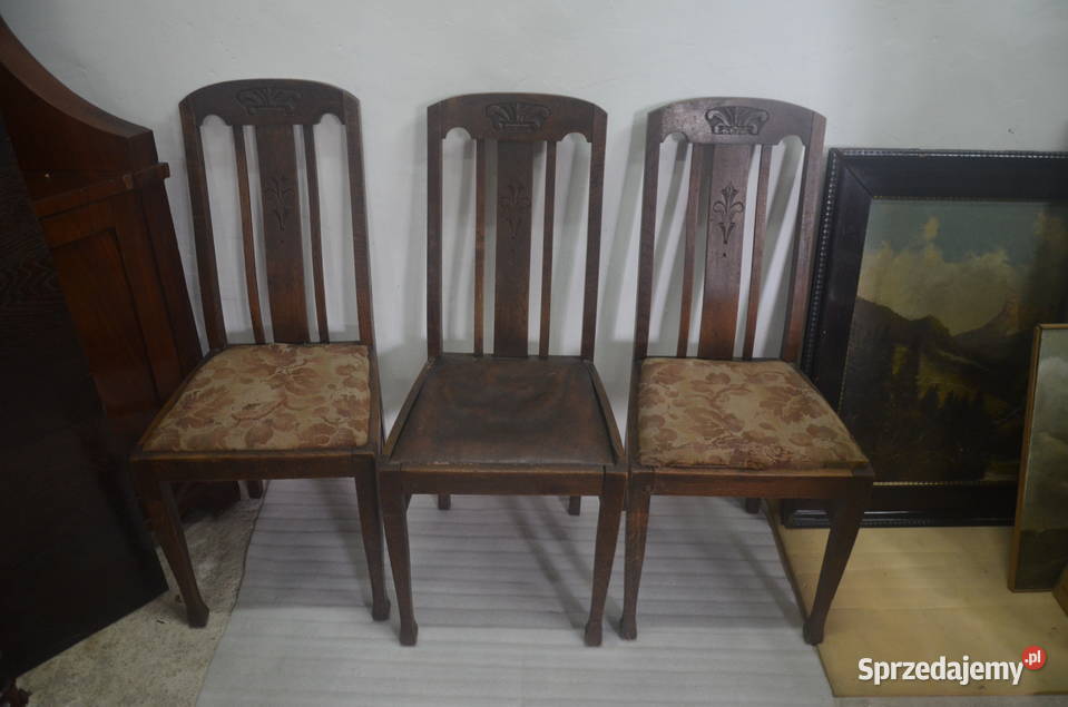 3 dawne krzesła dębowe Secesja Bydgoszcz