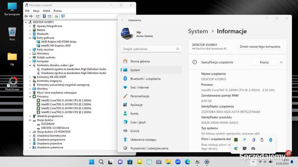 Śliczny HP Pavilion DV6 cpui5 ssd240gb ram8gb HP/Compaq Zabrze