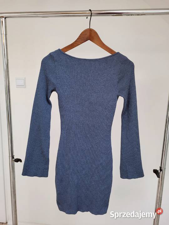 Niebieska szara kolor gołębi sukienka z dzianiny H&M Liszki