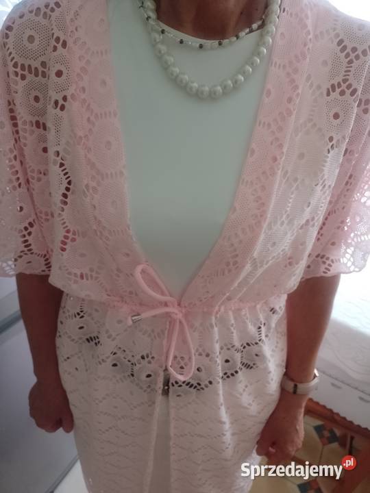 42XL Life BeachDługa różowa ażurowa narzutka