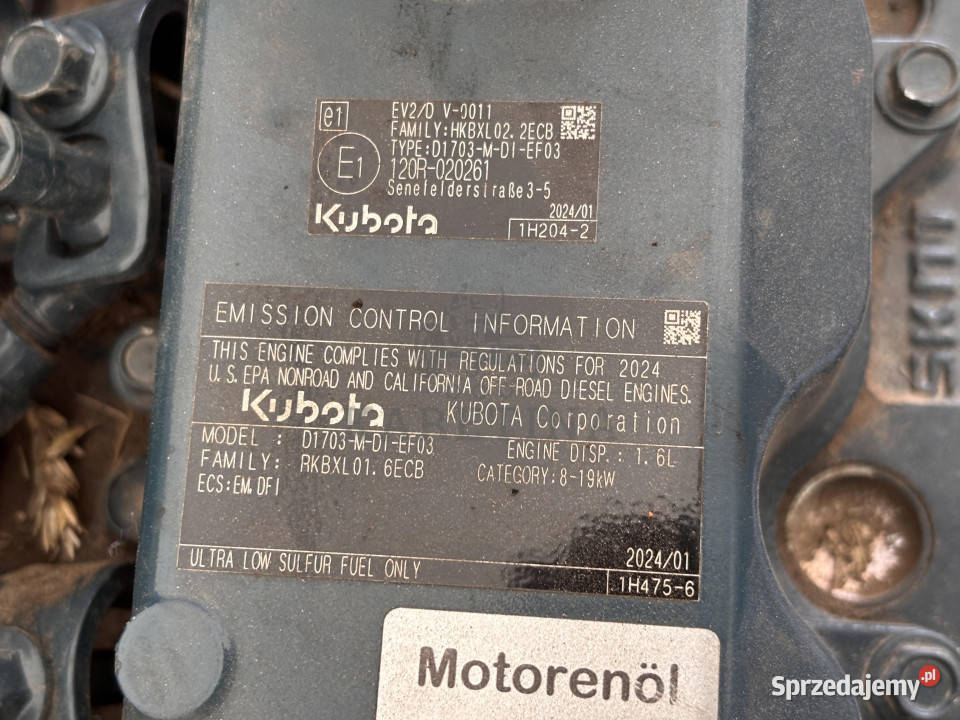 Kubota D1703 EV2D V0011 HKBXL 02 2ECB Pozostałe Rolnictwo Jastrzębniki