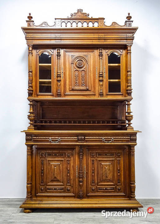 Antyk Wysoki KREDENS francuski rzeźbiony ORZECH wielkopolskie Kalisz