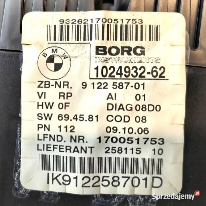 LICZNIK ZEGARY 9122587 BMW E81 E87 16 i Benzyna Liczniki i zegary lubelskie Chełm