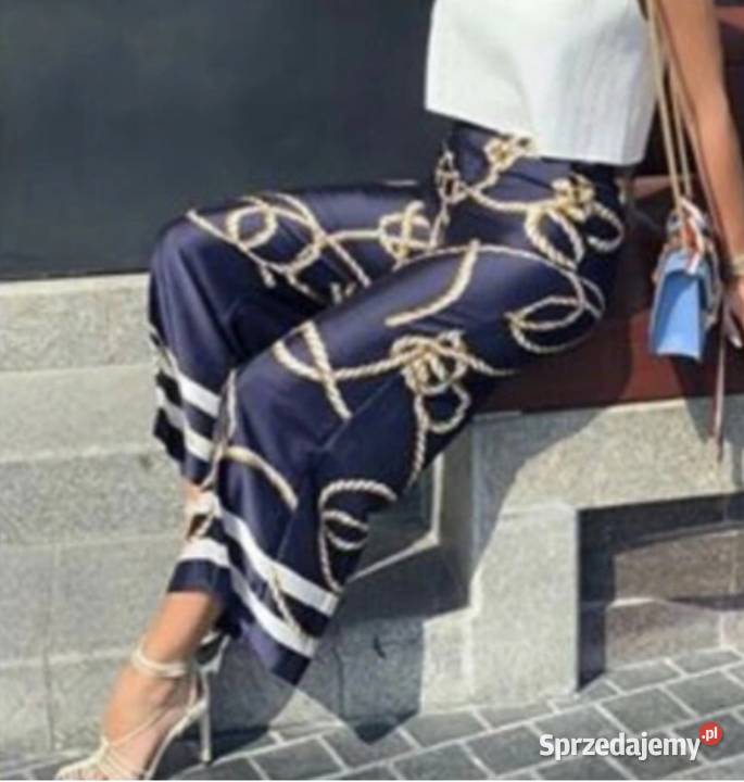 ZARA spodnie granatowe motyw łańcuchów