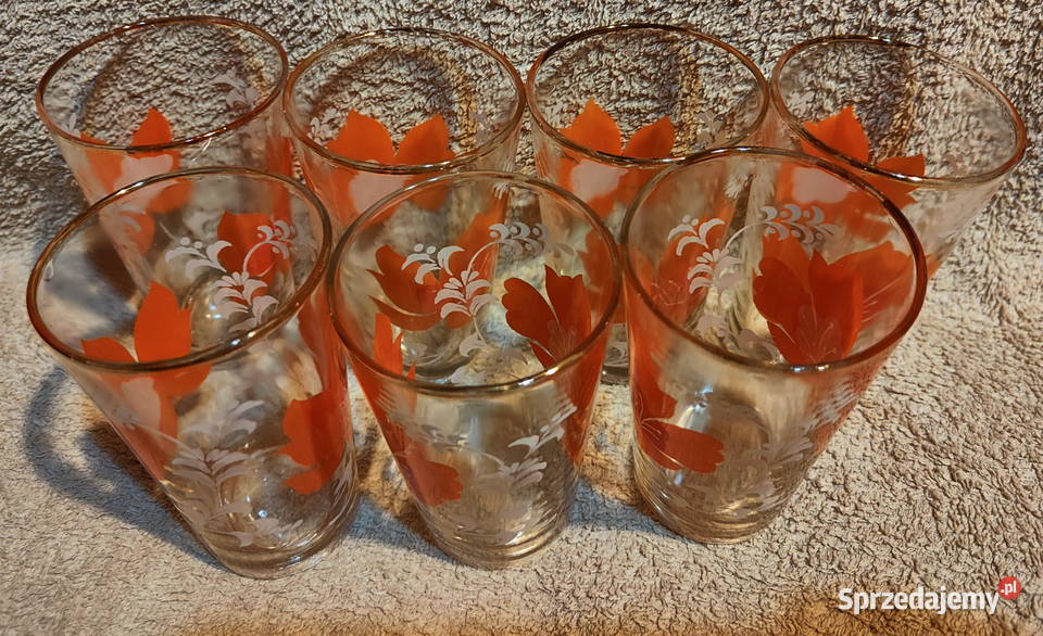 Vintage szklanki w kwiaty ze złotym rantem PRL 7 lubelskie Lublin