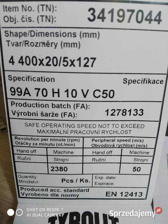 Ściernica kamień szlifierski 400x205x127 Stalowa Wola