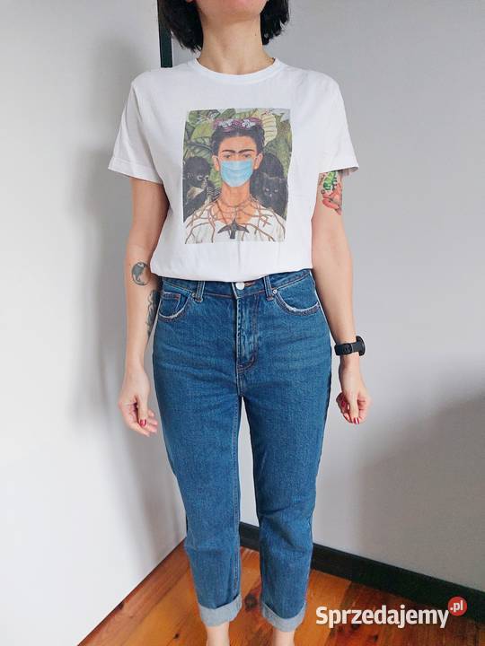 biały Tshirt z Fridą rozmiar S covid maseczka Moda i Styl Poznań