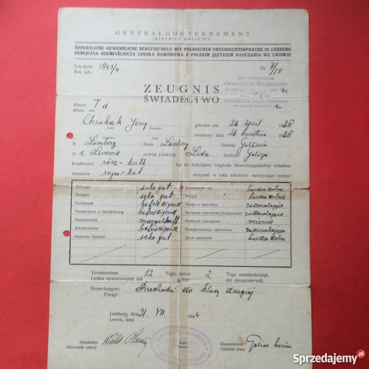 778 Lwów Świadectwo Chrobak Szczecin
