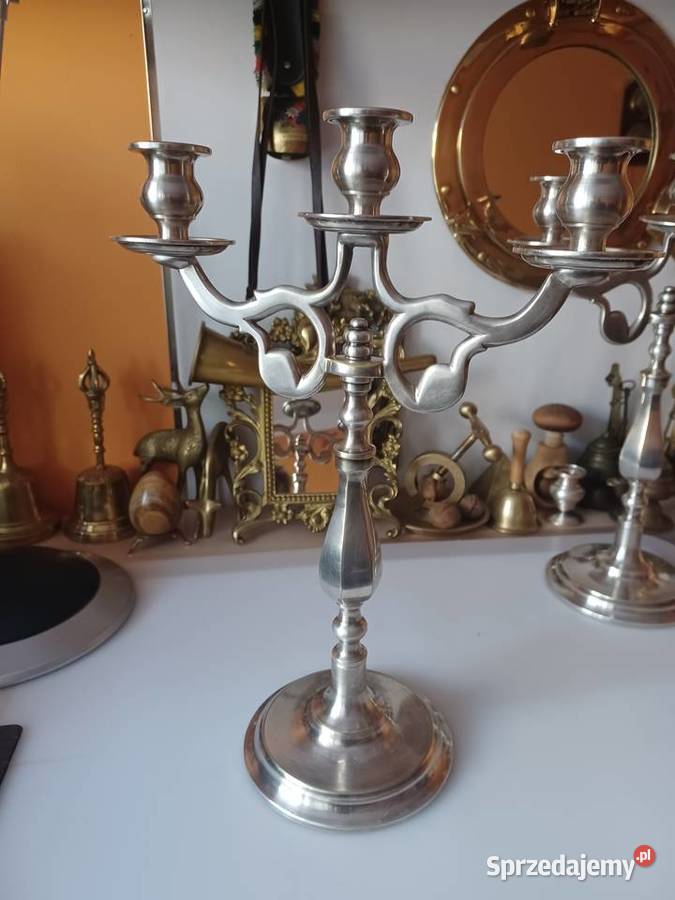 Piękny masywny platerowany świecznik mosiężny Poznań