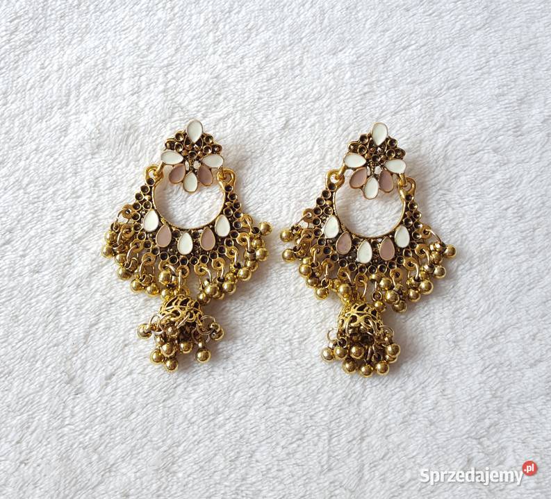 Kolczyki boho złoty kolor beżowy retro bohemian