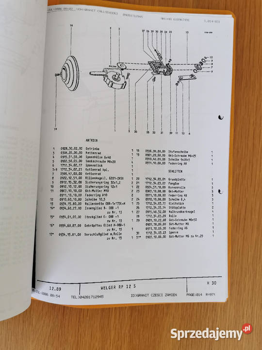 Katalog części zamiennych sieczkarnia Welger sprzedam