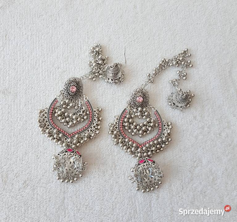 Duże długie kolczyki srebrny kolor różowe Szczecin sprzedam