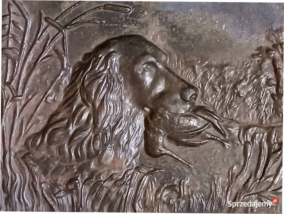 Żeliwny Obraz Relief Motyw Myśliwski Pies z