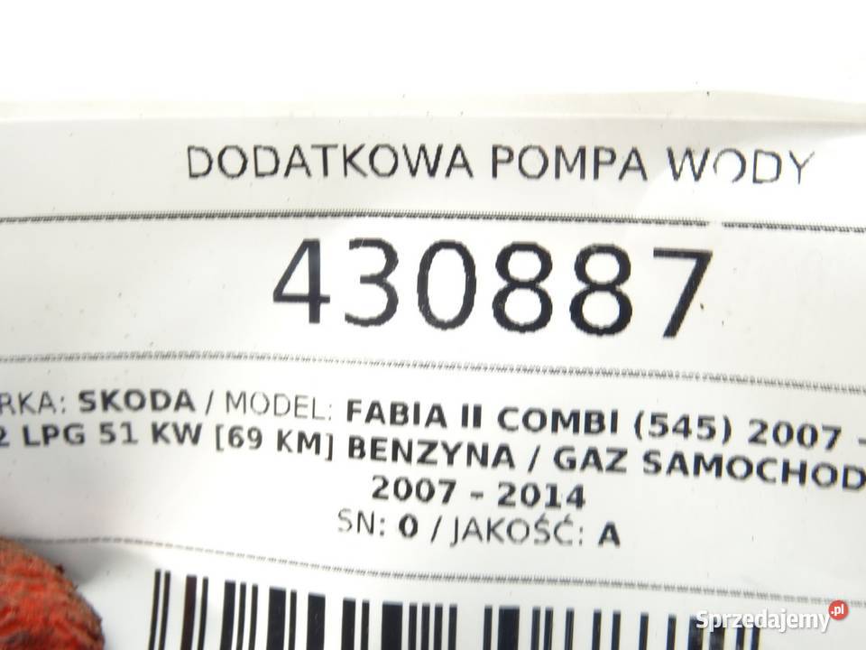 DODATKOWA POMPA WODY SKODA FABIA II 12 69 0714 sprzedam
