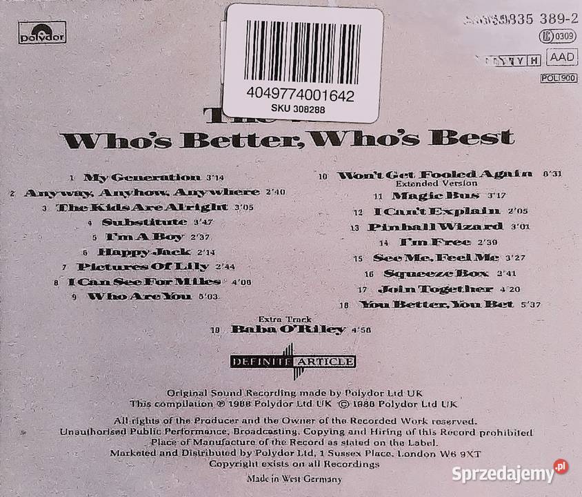 CD Kultowego Zespołu THE WHO Whos Better Whos sprzedam