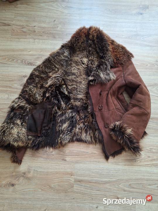 Naturalny kożuch z kozy kozi brązowy z futrzanym Kożuszek Kraków