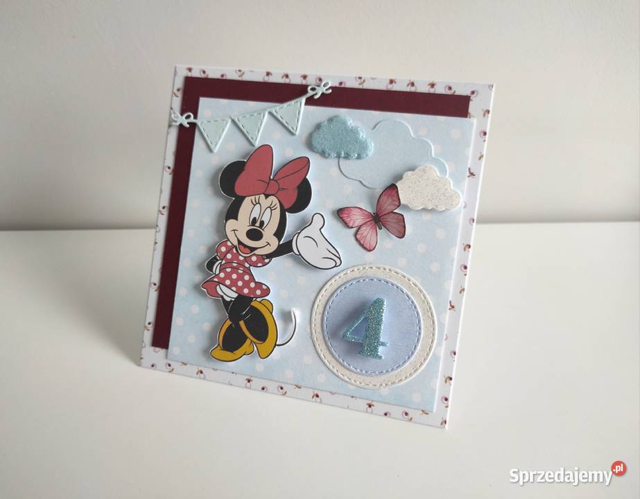 Kartka urodzinowa ręcznie robiona Myszka Minnie Rękodzieło Łódź sprzedam