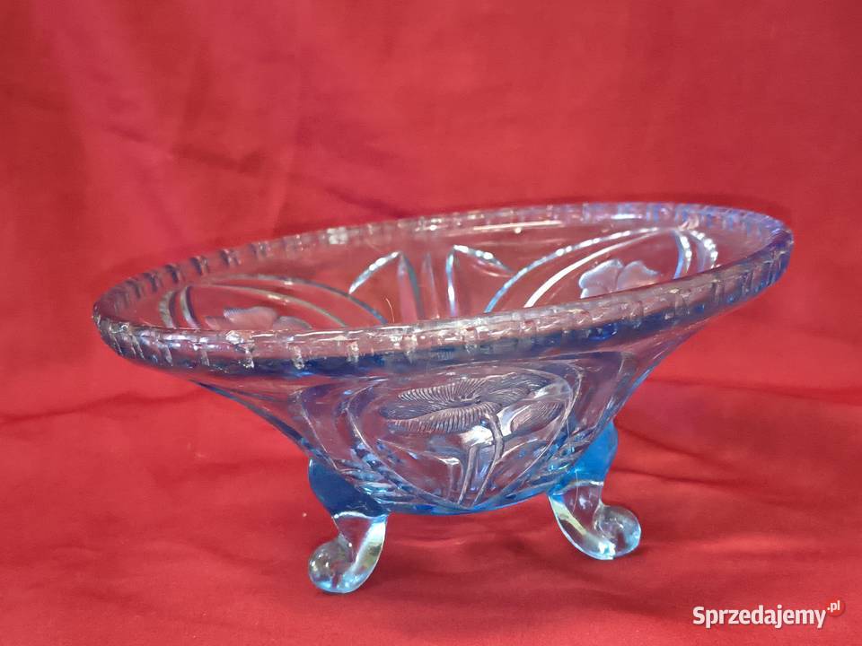 Secesyjna patera szklana na nóżkach szkło Chorzew