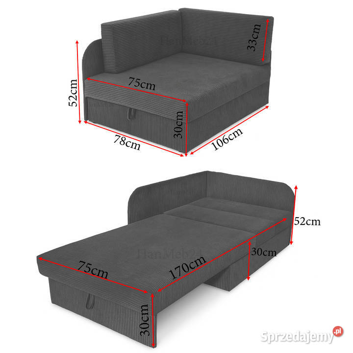 Sofa rozkładana dziecka Kubuś wygodne łóżko na Dom i Ogród Legnica