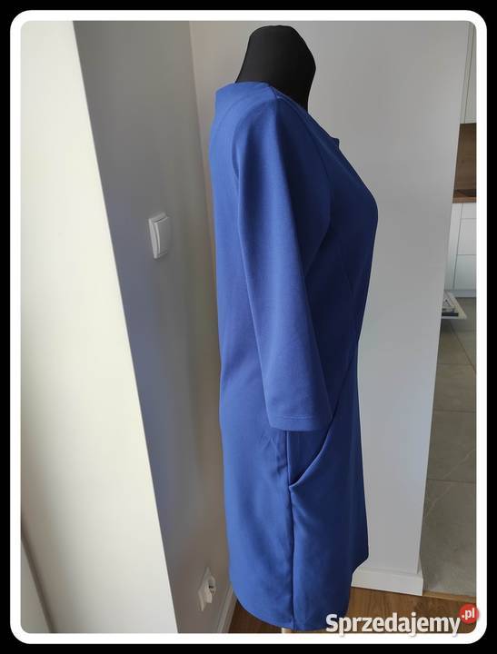 Szachownica granatowa sukienka 40 L z mazowieckie Płock