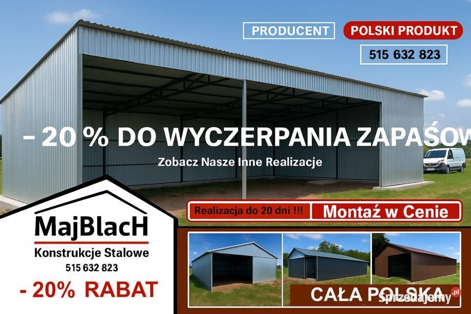 RABAT 20 OCYNK Wiata Otwarta Garaż Blaszany HALA 54m2 podkarpackie Dębica