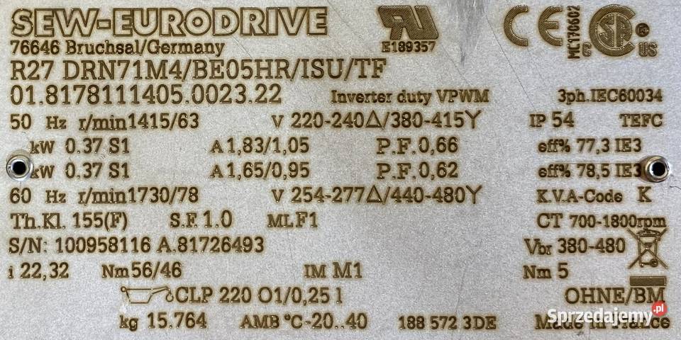 motoreduktor przekładnia 037kW 63obr 3fazowy Pigża